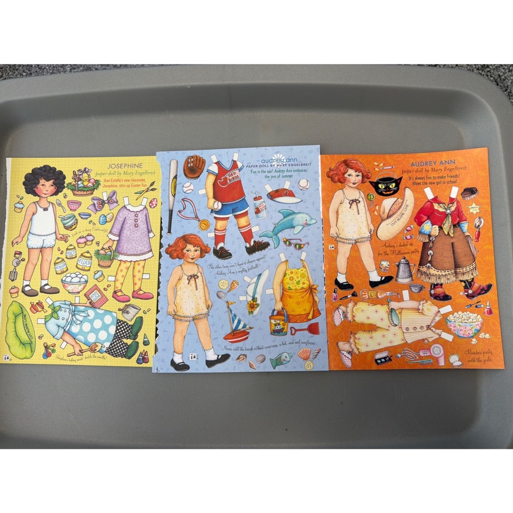 Mary Engelbreit Paper Doll Sheets Audrey Ann Josephine Uncut 3 Page Lot